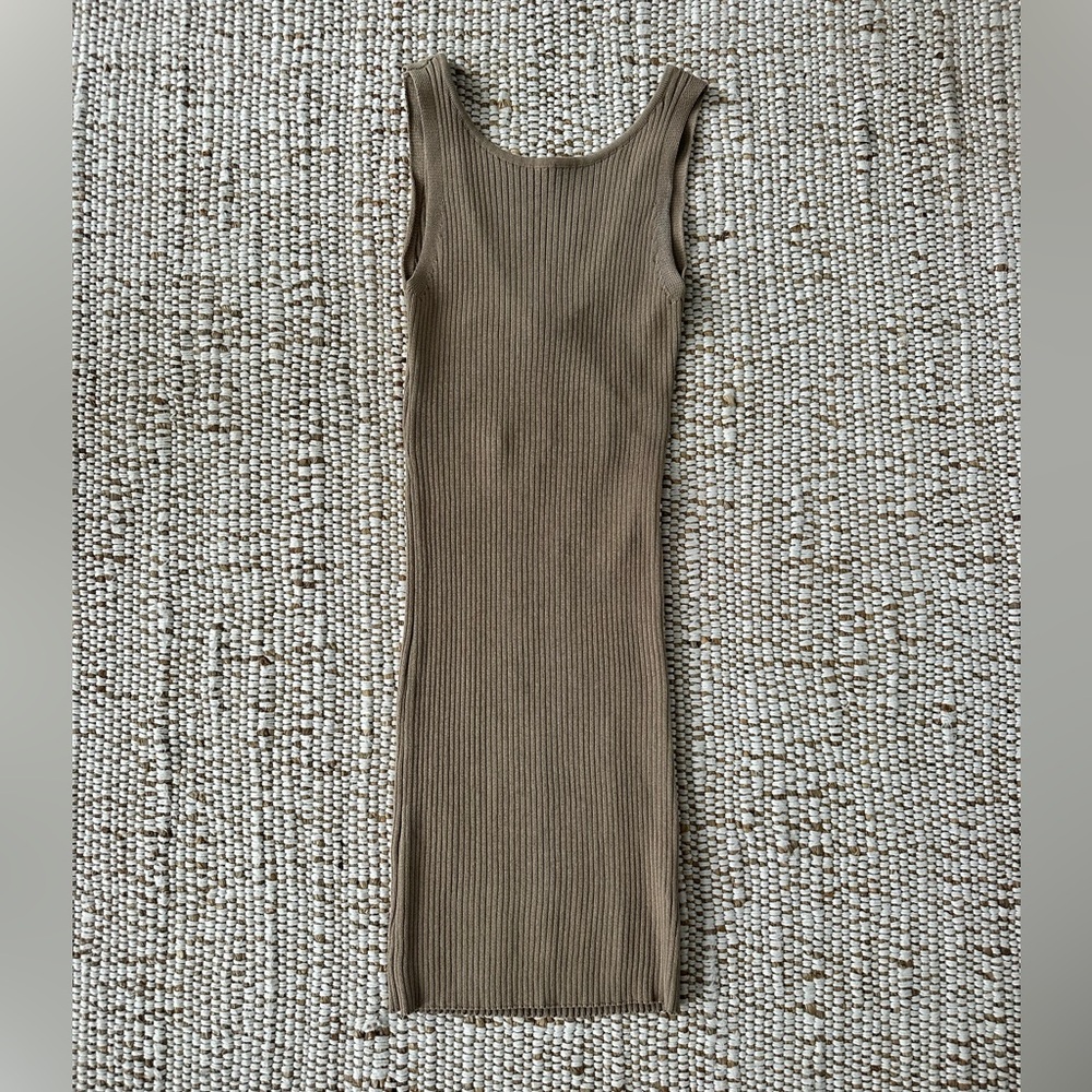 Sleeveless Ribbed Tan Bodycon Dress